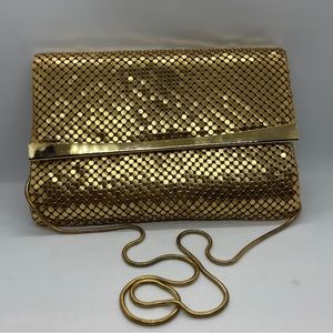 Vintage Gold Metal Mesh Evening Cocktail Bag Clutch Double Compartment Chain